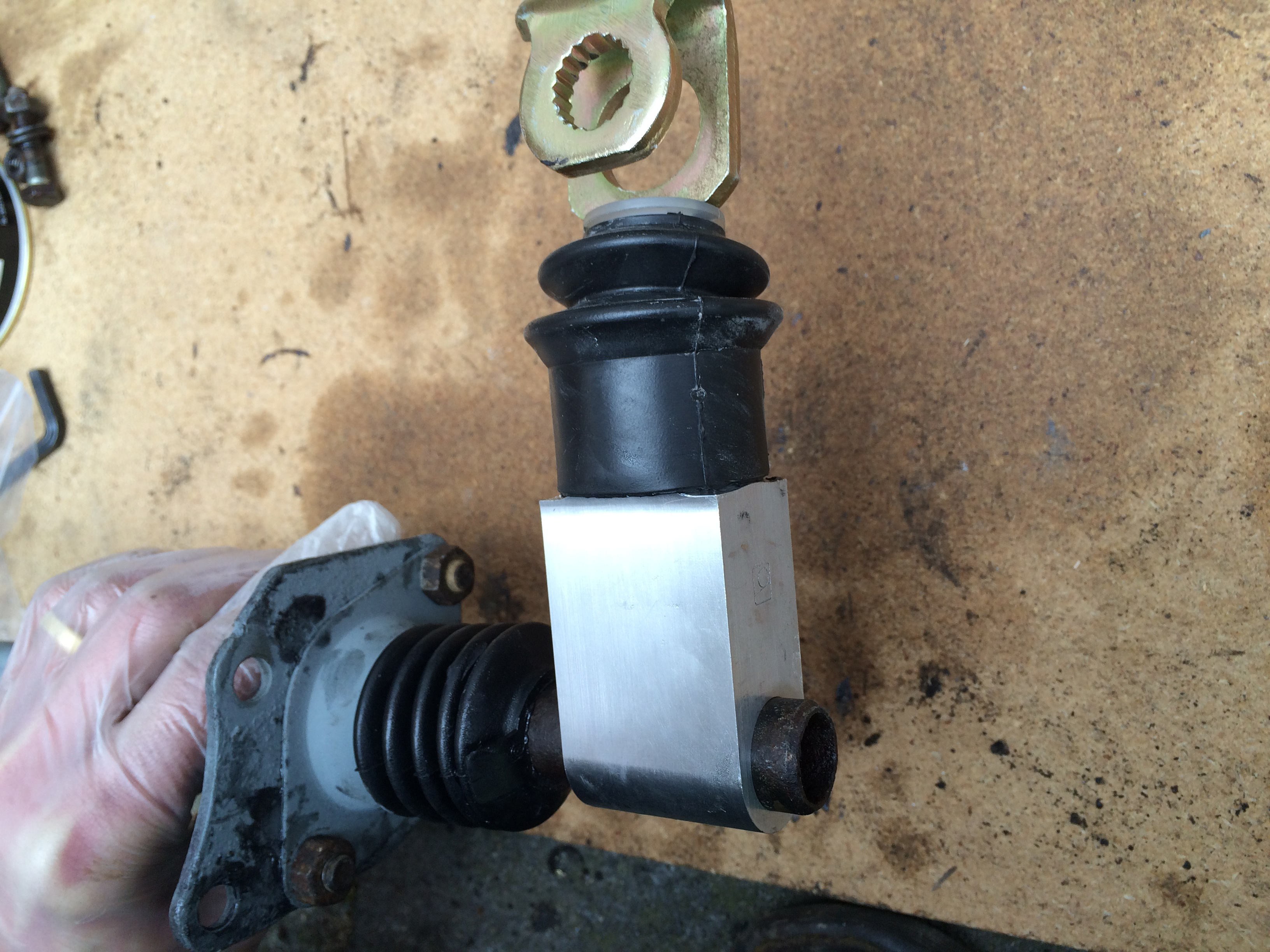 Reassembled Selector Cup and Ball. (NOTE: Support bracket/flange position is wrong)