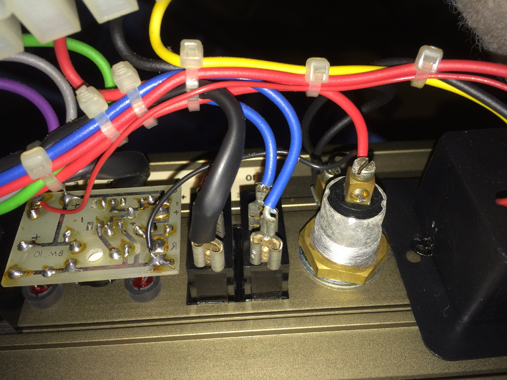 Rear of LED circuit board, switches and DIN socket